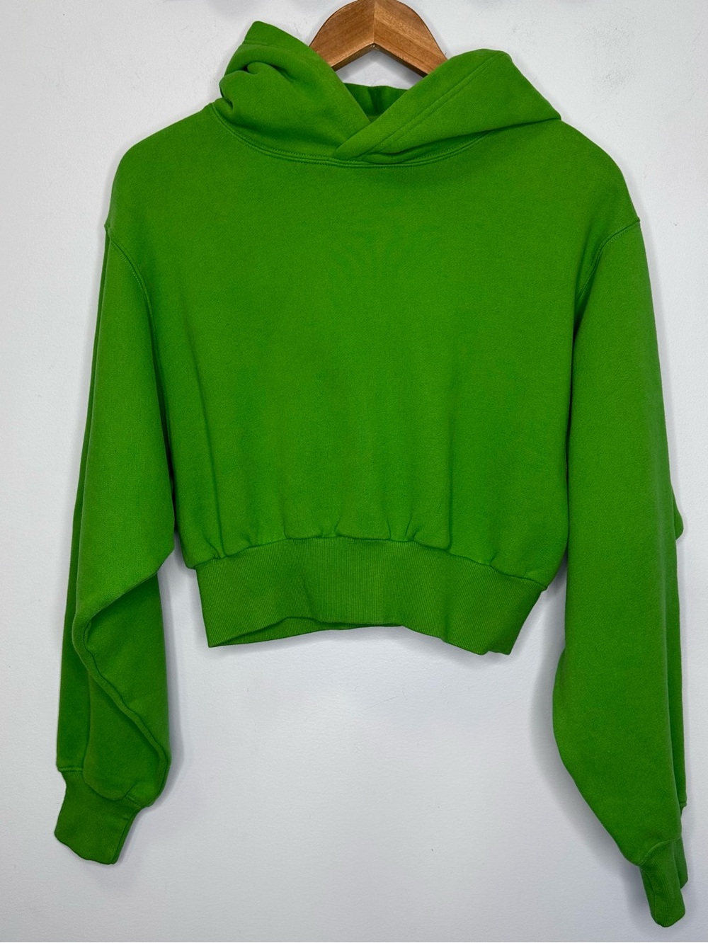Aritzia TNA Cozy Fleece Kelly Green Cropped Pullover Hoodie Sweatshirt